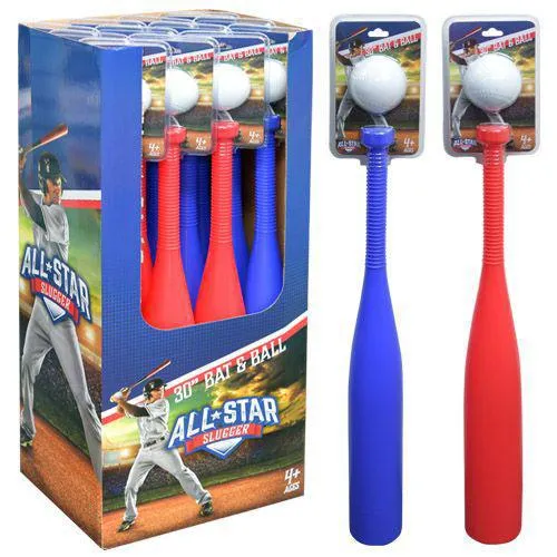 All Star Slugger 30" Baseball Plastic Bat & Ball Set Red/Blue 1Pcs