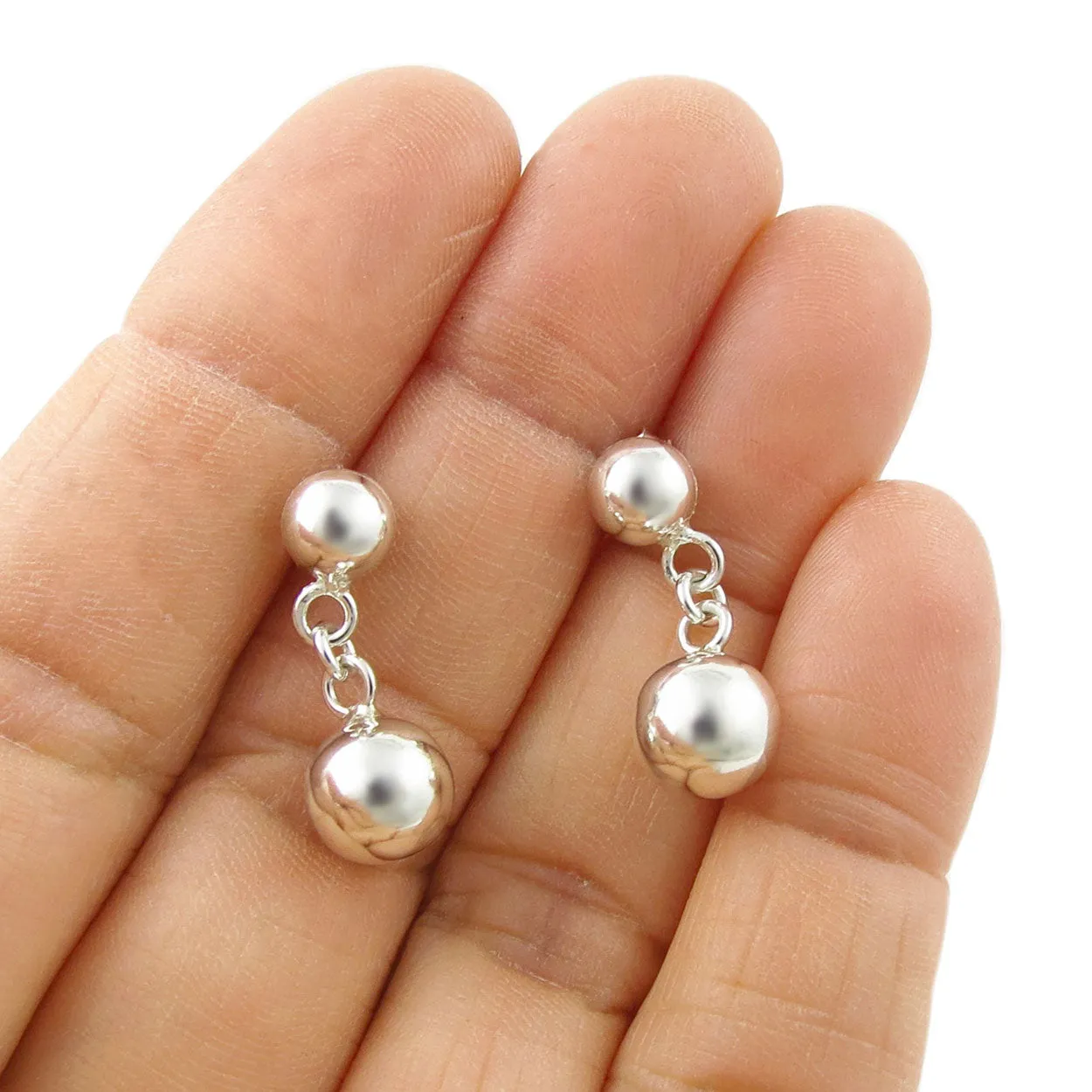 Ball Bead Drop 925 Silver Earrings