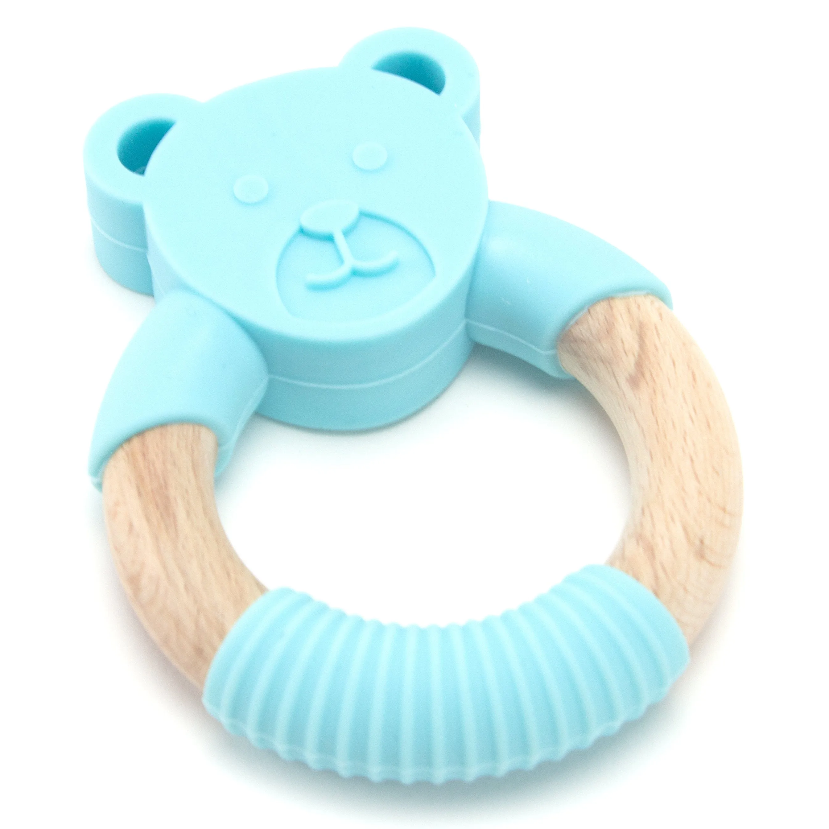 Bear Baby Teether Organic Food Grade Natural Beech Wood & Silicone Infant Toddler Chew Toy Ring Baby Shower Gift New Mom Gift