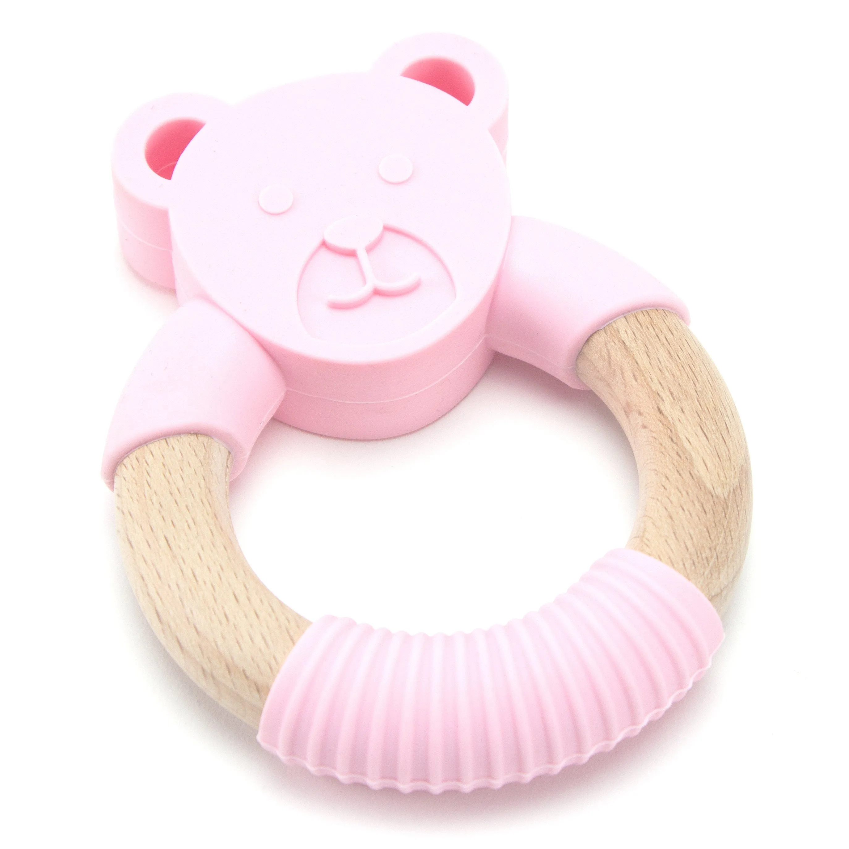 Bear Baby Teether Organic Food Grade Natural Beech Wood & Silicone Infant Toddler Chew Toy Ring Baby Shower Gift New Mom Gift