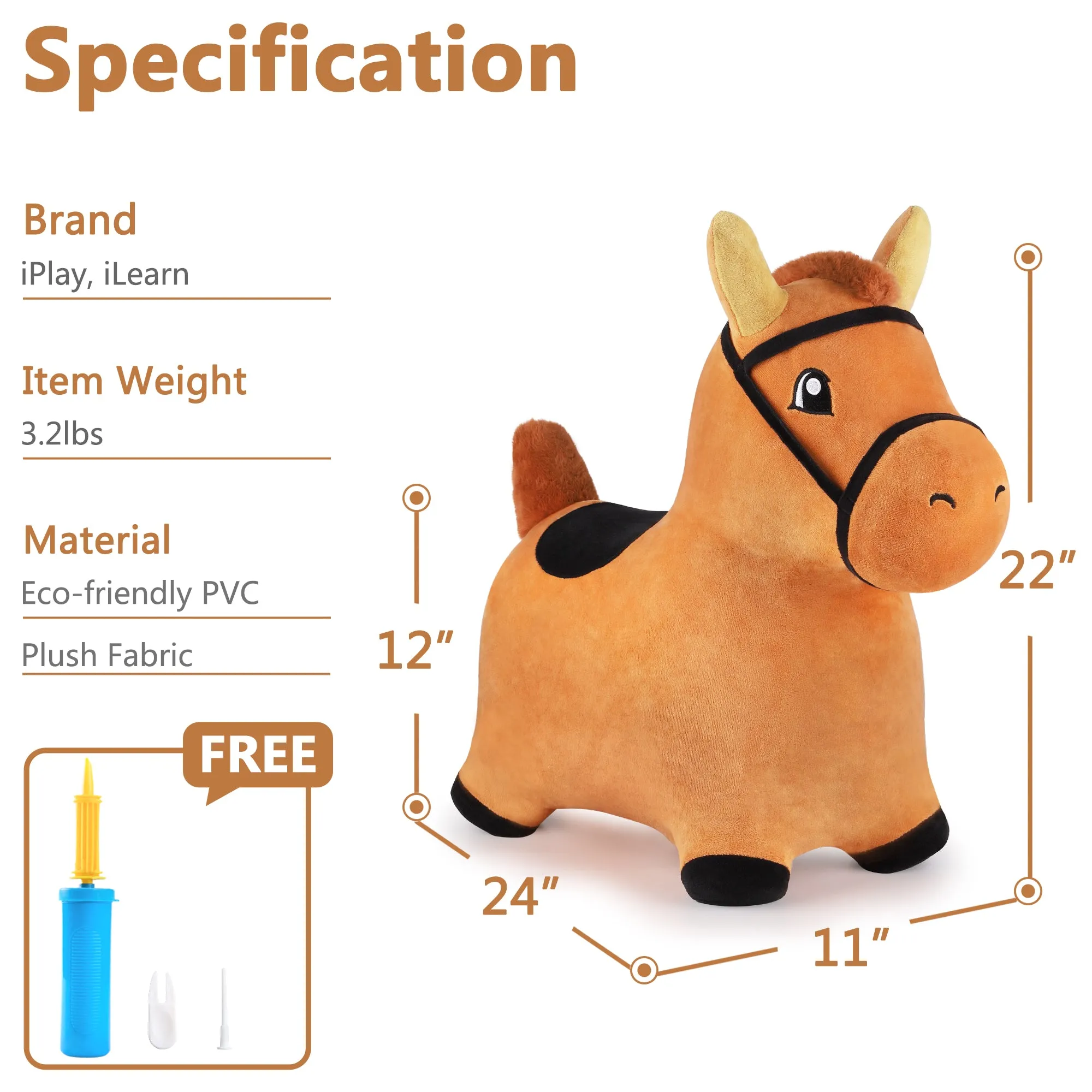 Bouncy Brown Horse Outdoor Ride on Bouncy Animal Play Toys