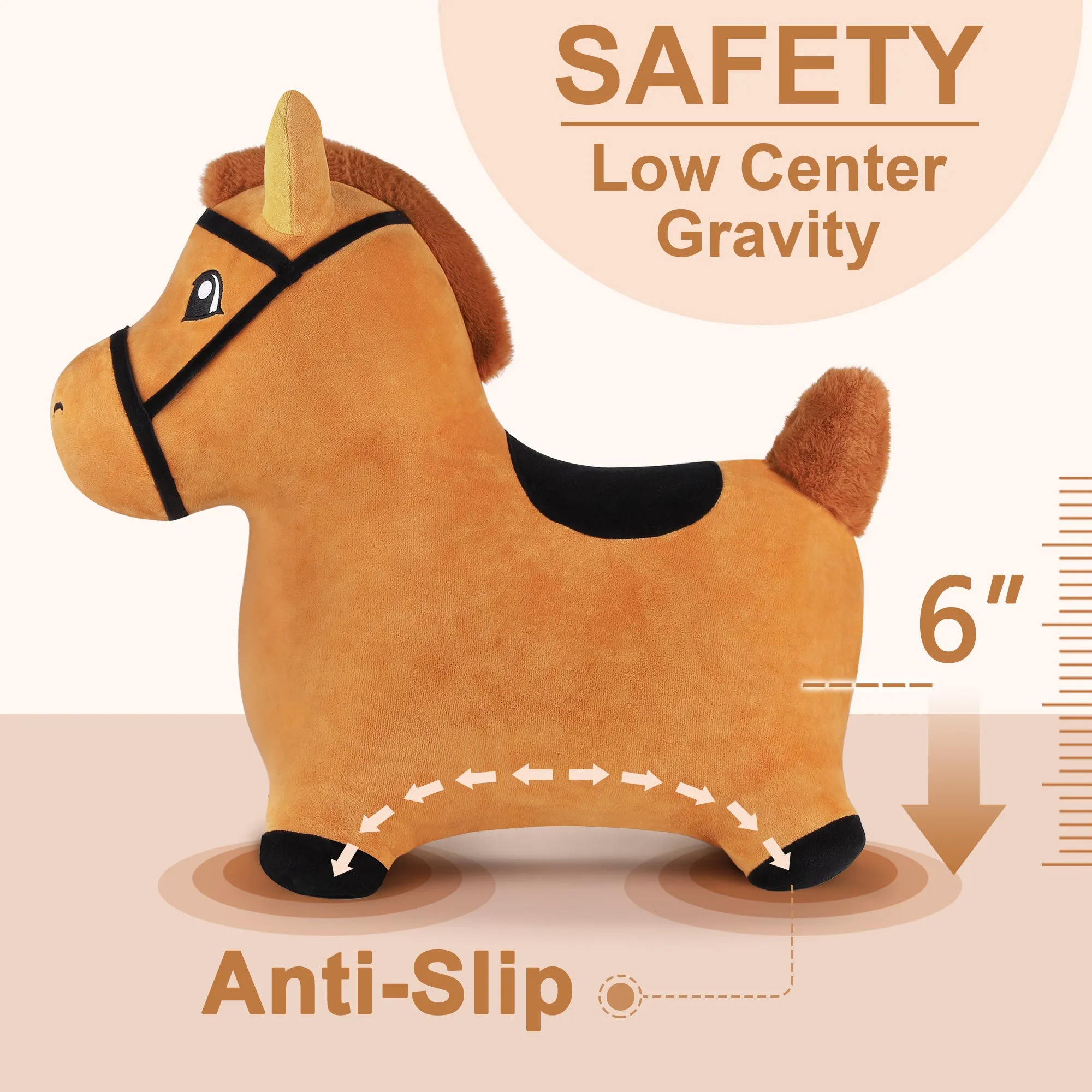 Bouncy Brown Horse Outdoor Ride on Bouncy Animal Play Toys