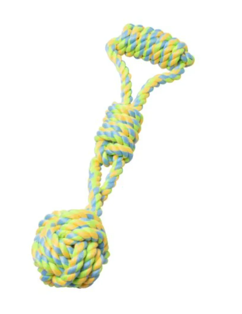 BUD'Z Monkey Fist with Handle Rope Dog Toy - Green and Yellow (13.5)