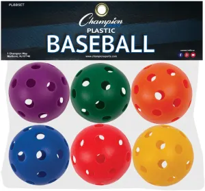 Champion Sports Plastic Baseball, Assorted Colors, Set of 6 , 9"