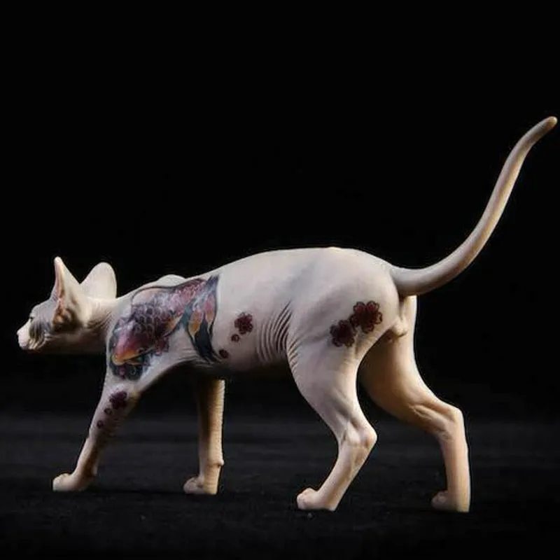 Decorative Tattooed Hairless Cat Figurine