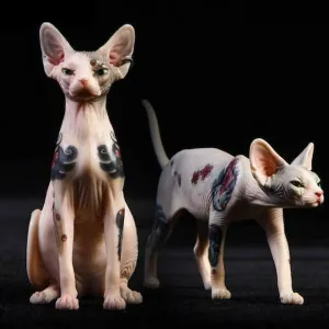 Decorative Tattooed Hairless Cat Figurine