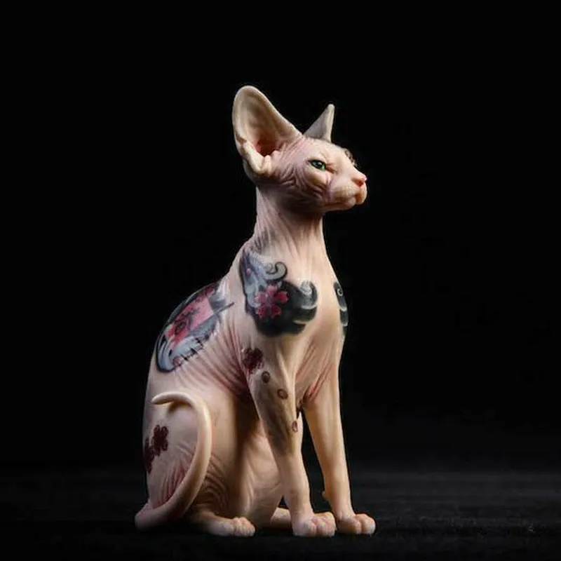 Decorative Tattooed Hairless Cat Figurine