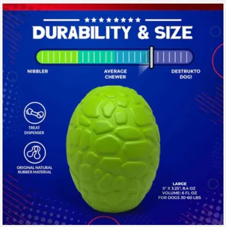 DINOSAUR EGG DURABLE RUBBER CHEW TOY & TREAT DISPENSER