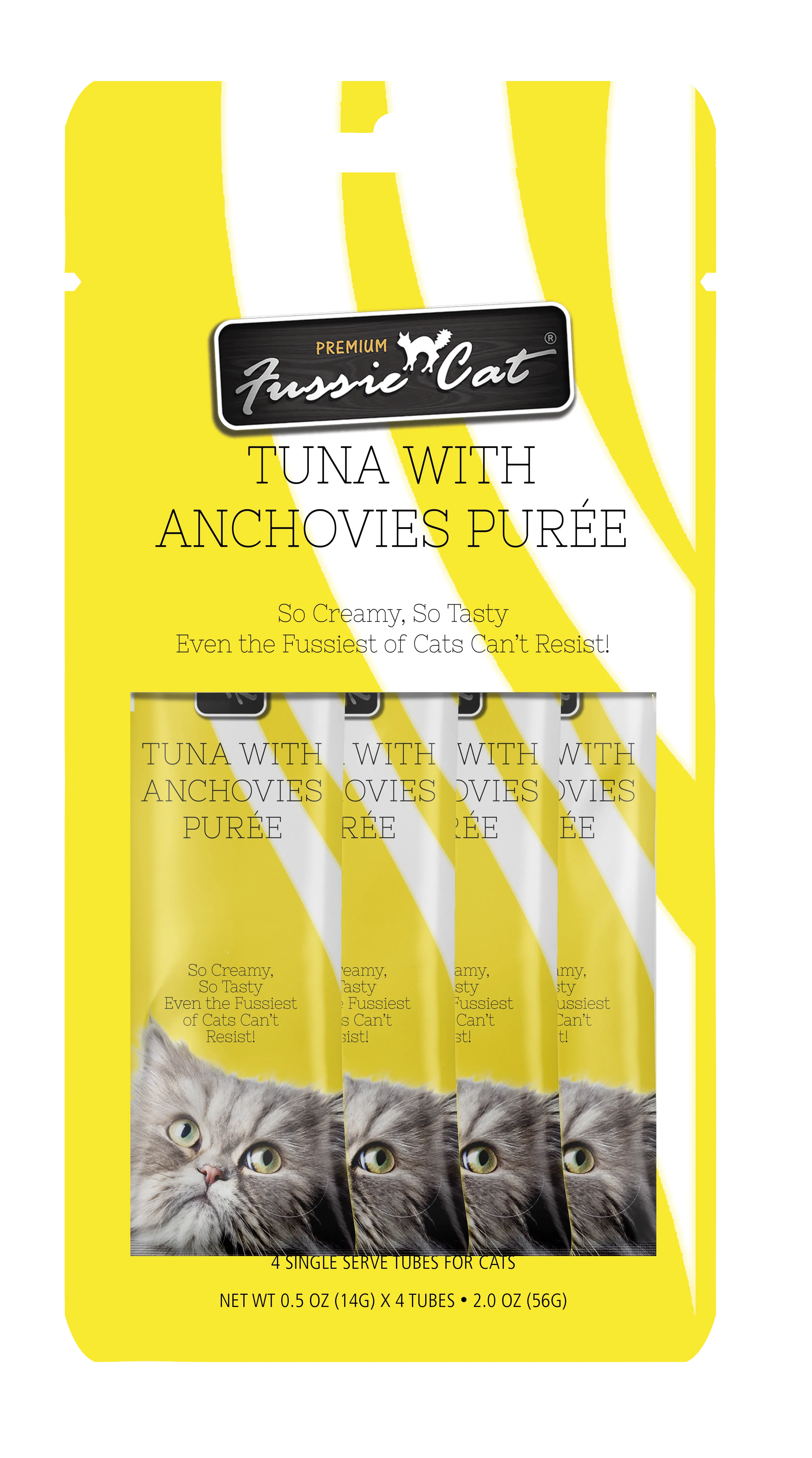 Fussie Cat Tuna With Anchovies Purée 0.5-oz, 4-Pack, Cat Treat