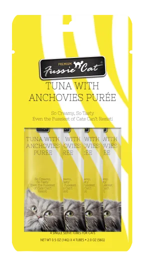 Fussie Cat Tuna With Anchovies Purée 0.5-oz, 4-Pack, Cat Treat