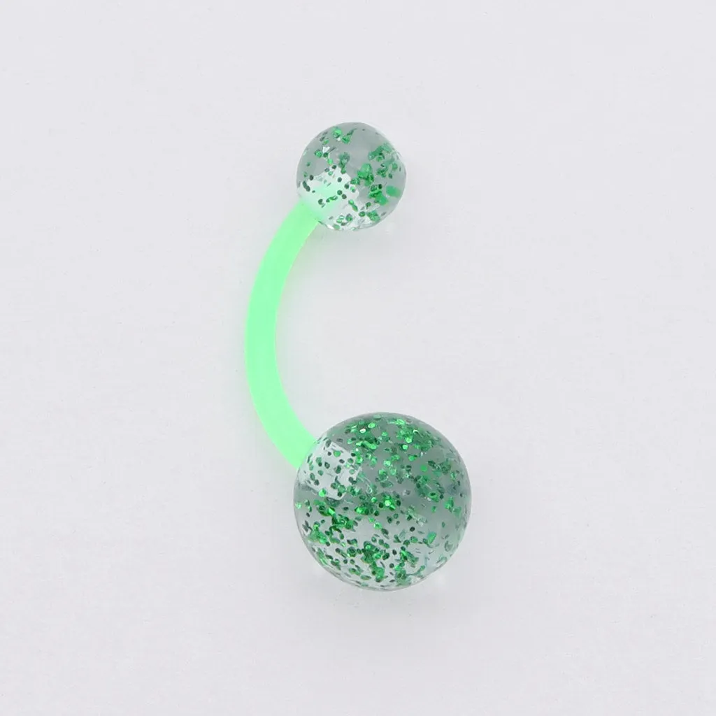 Glitters Acrylic Balls Belly Button Ring - Green