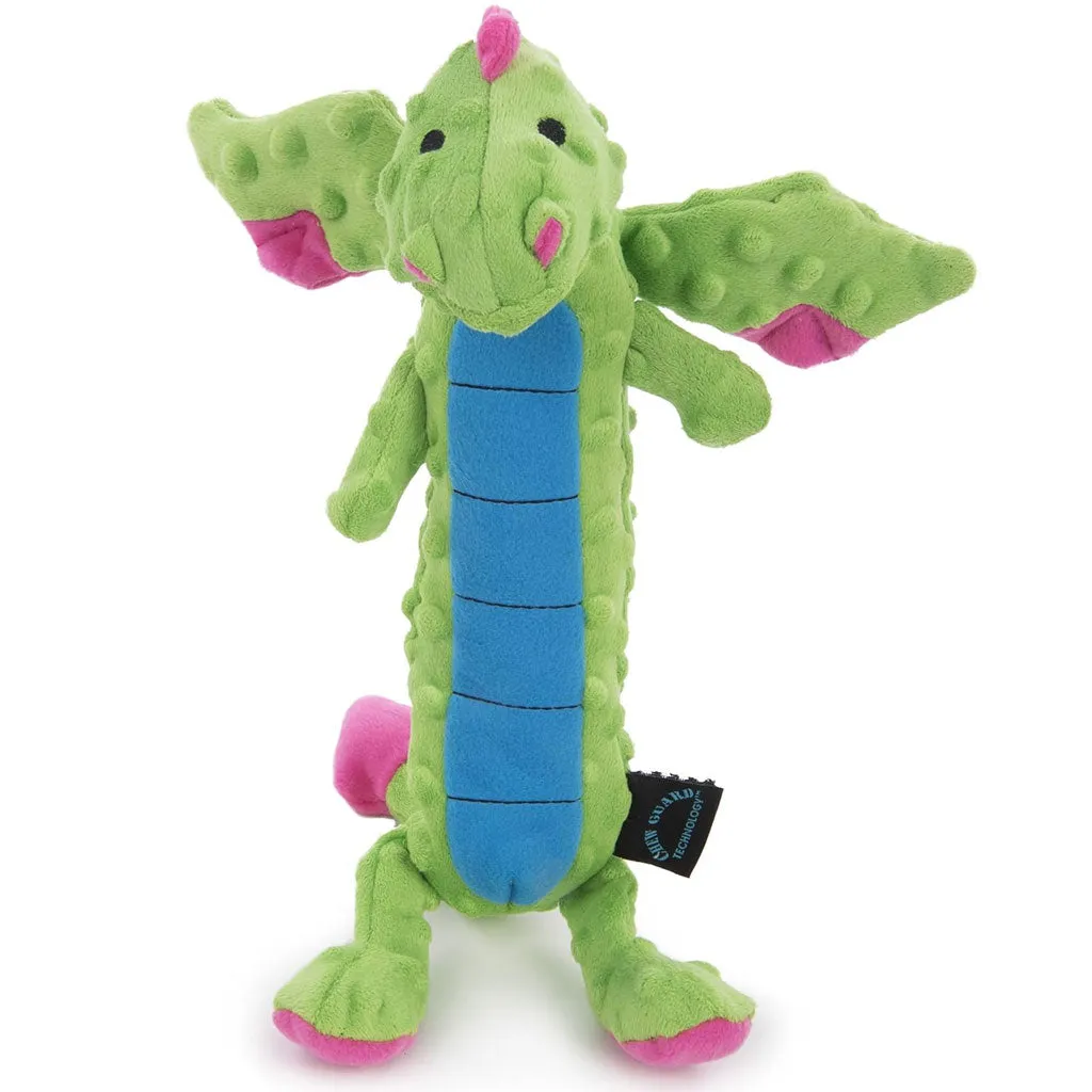 GoDog Dragons Skinny Chew Guard Squeaky Plush Dog Toy, Green, Large