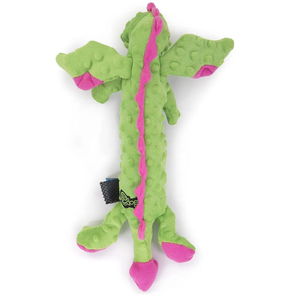 GoDog Dragons Skinny Chew Guard Squeaky Plush Dog Toy, Green, Large