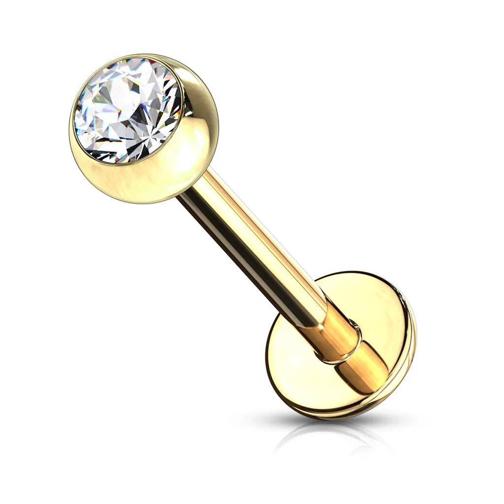 Gold Plated Over 316L Surgical Steel WildKlass Labret Studs with Press Fit Jeweled Ball