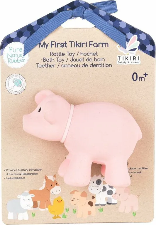 Pig Natural Rubber Rattle, Teether & Bath Toy