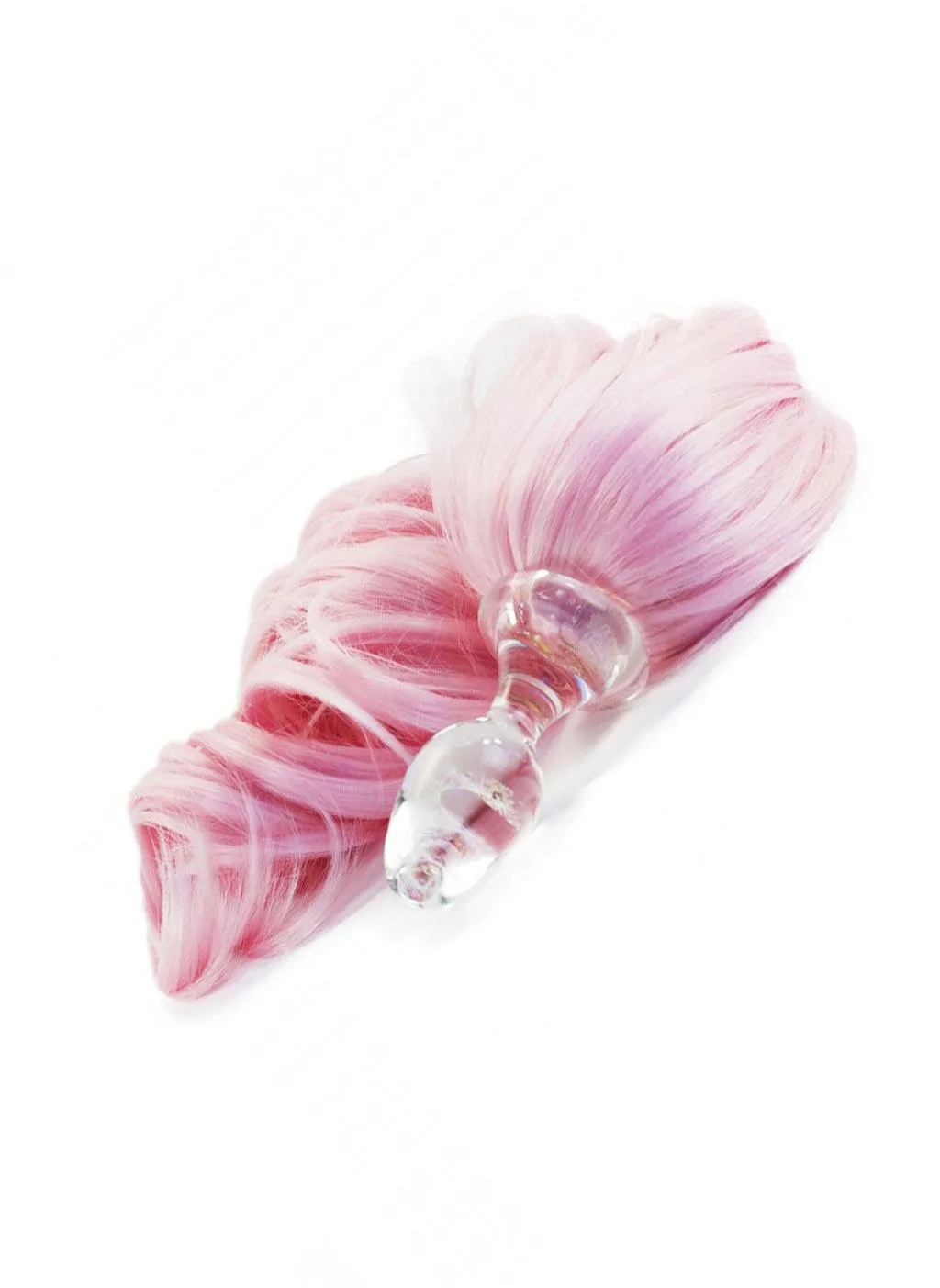 Pink Detachable Ponytail Glass Butt Plug