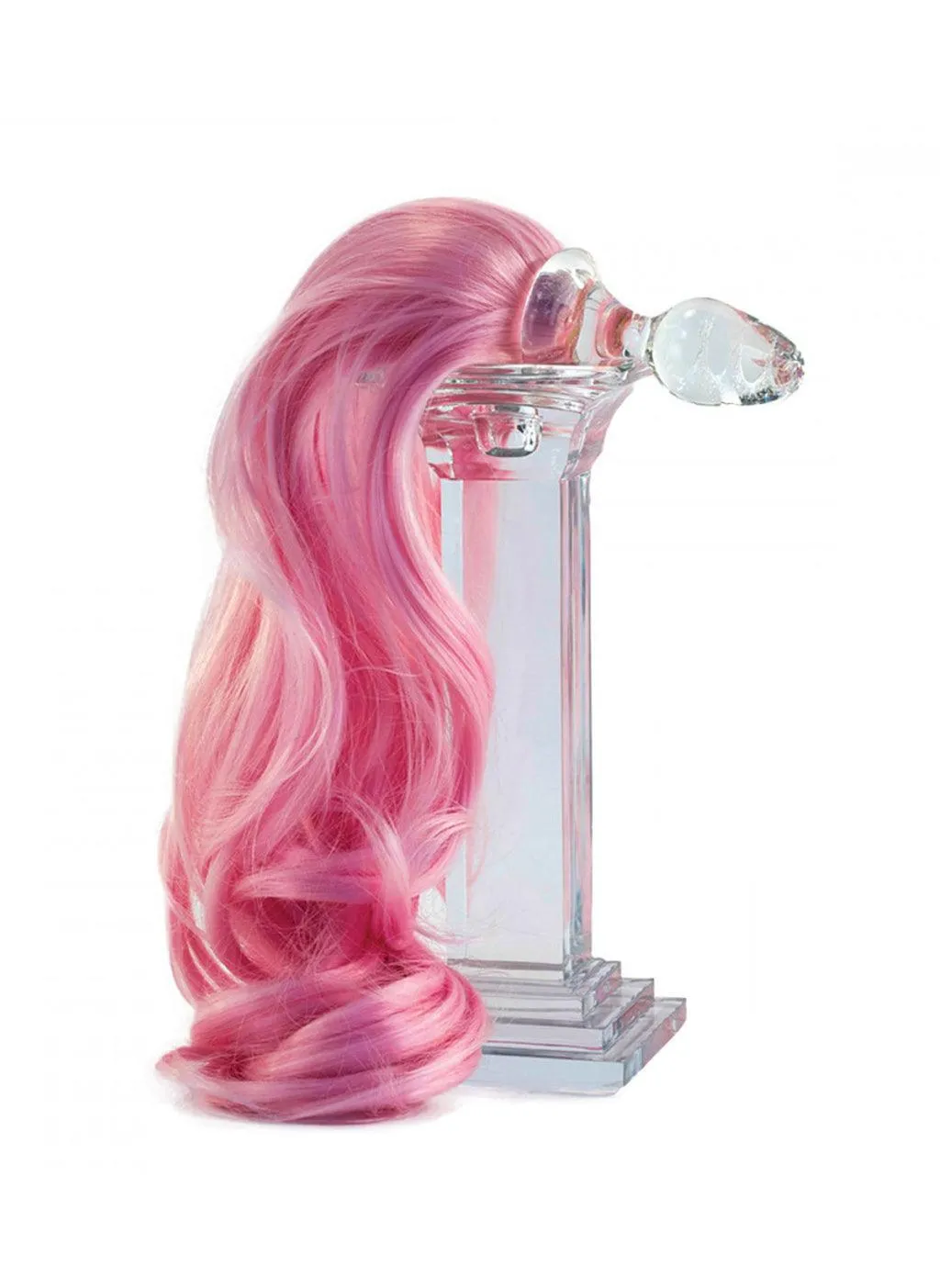 Pink Detachable Ponytail Glass Butt Plug