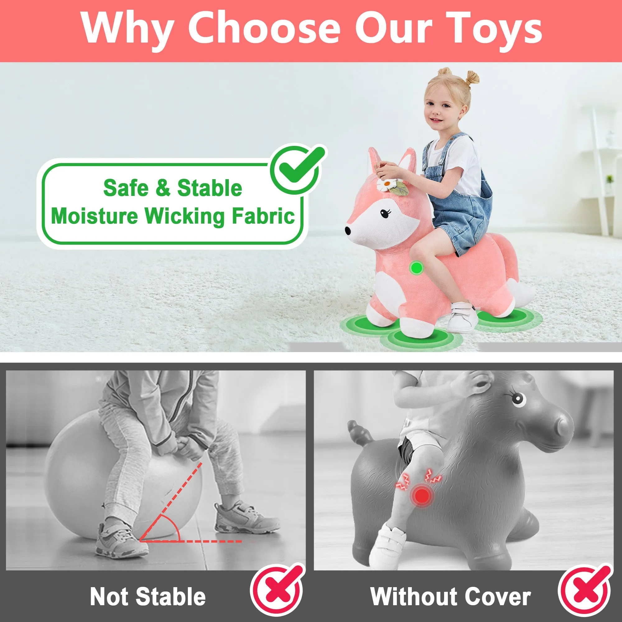 Pink fox Bouncy Pals Horse Plush Hopping Animal Toys