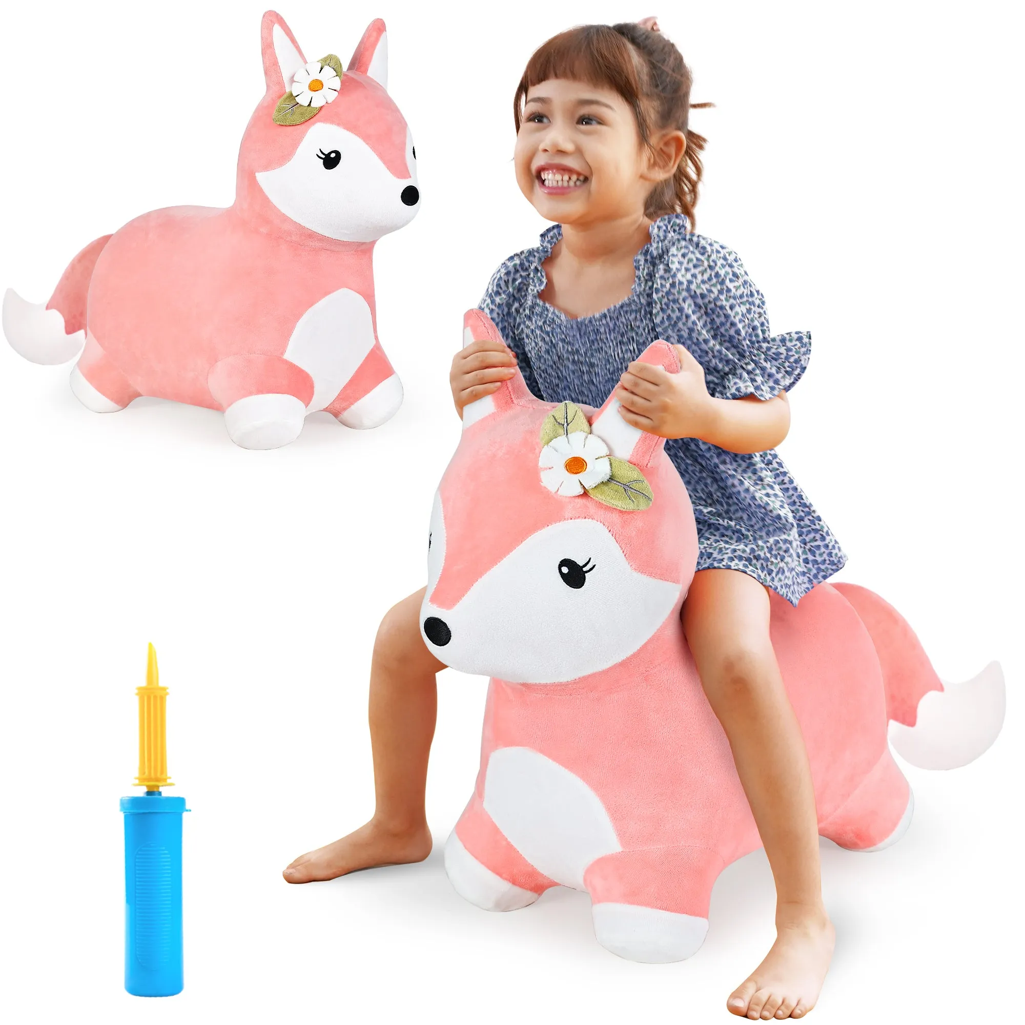 Pink fox Bouncy Pals Horse Plush Hopping Animal Toys