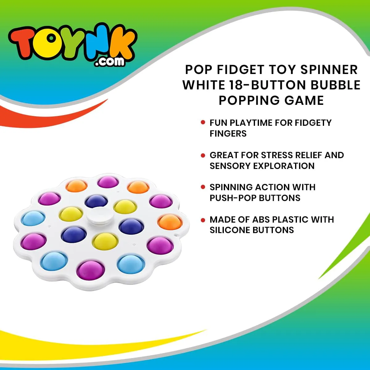 Pop Fidget Toy Spinner White 18-Button Bubble Popping Game