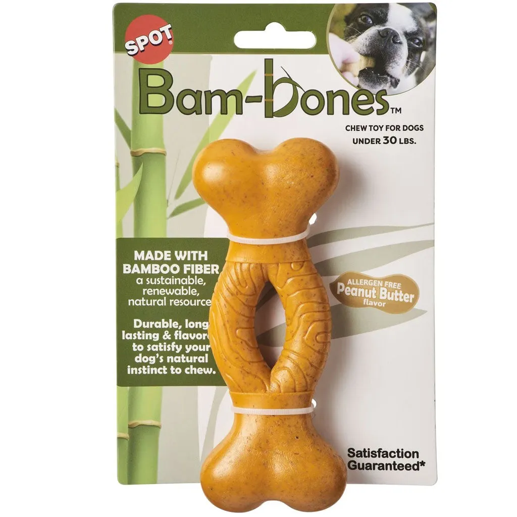 Spot Bam-Bones Curved Bone Peanut Butter Flavor Dog Chew Toy Under 30 lbs, 6"