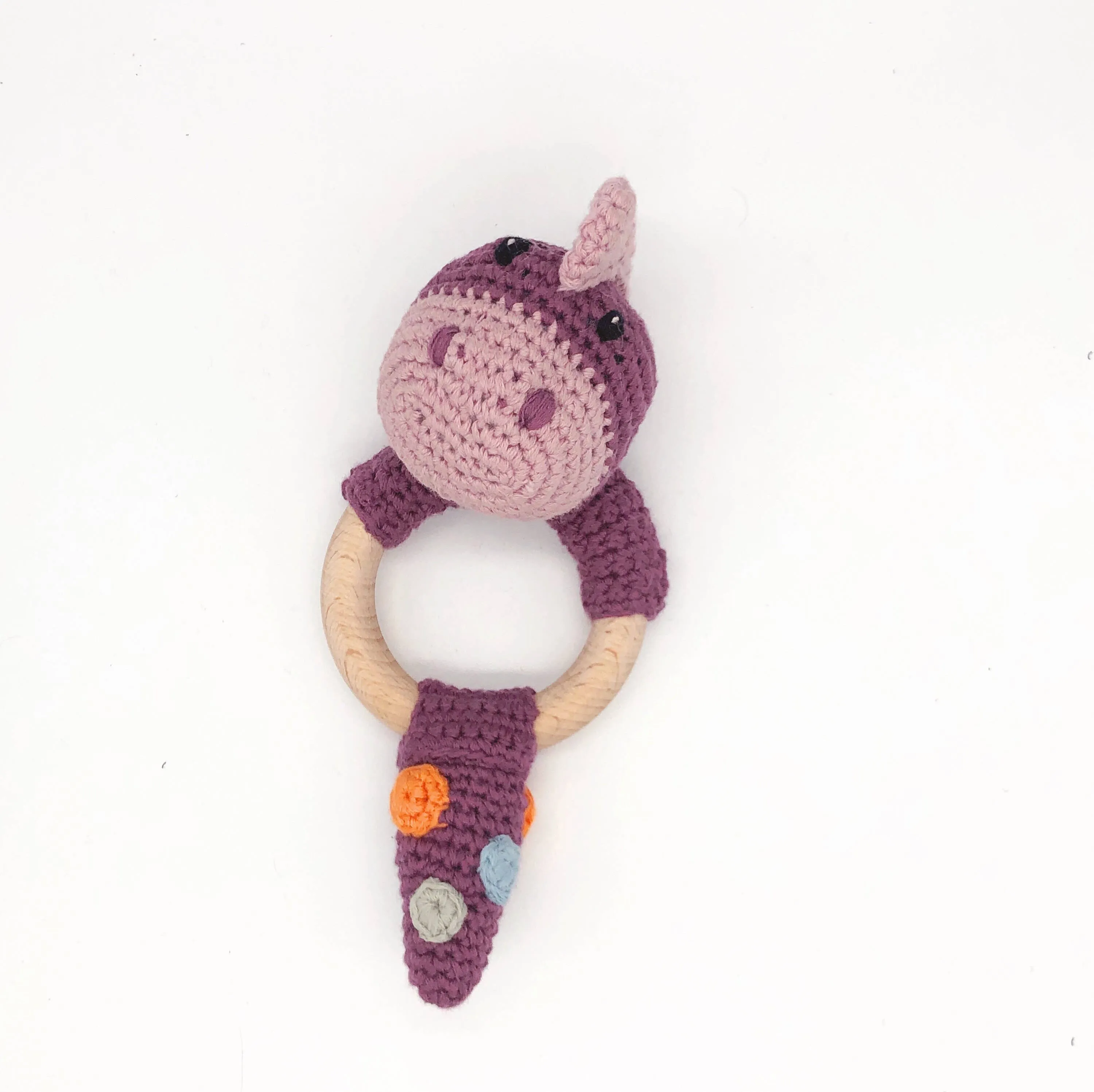 Wooden Teething Ring - Organic Dino in Purple